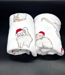 TT & Lola Holiday Christmas Orange Cat In Santa Hat Cotton Plush Hand Towels Set - Picture 1 of 18