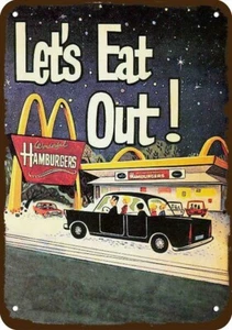 McDonald's Hamburger Restaurant Cartoon Vntg-Look DECORATIVE REPLICA METAL SIGN  - Picture 1 of 1