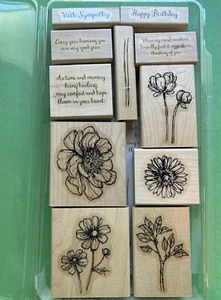 Stampin' Up! Wood Mounted Rubber Stamp Set RARE - BLOOM WITH HOPE - Complete Set - Picture 1 of 2
