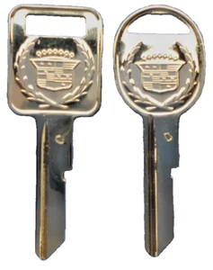 2 NEW GM Gold Cadillac Logo OEM "C" IGNITION +"D" DOORS/TRUNK Key Blanks Uncut - Picture 1 of 2