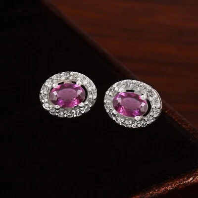 Orecchini In Zaffiro Rosa Viola Perfetto In Argento Sterling 925 Gioielli Regalo - Immagine 1 di 3