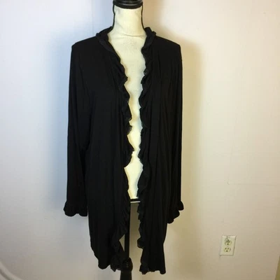 INC International Concepts Cardigan Sweater Top 3X Womans Plus Black Silk Ruffle - Image 1 of 4