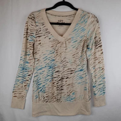 Camisa Mudd Vintage Mujer Manga Media Larga Marrón Azul Tostado Estampado Animal Y2K Años 90 Foto 1 de 4