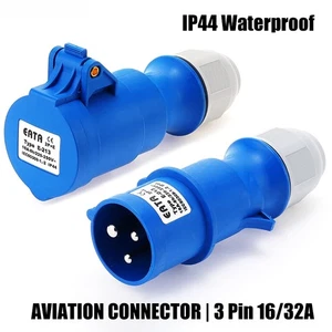 Aviation Connector 3 Pin 16/32A Waterproof Plug & Socket Coupler for Industrial - Picture 1 of 16