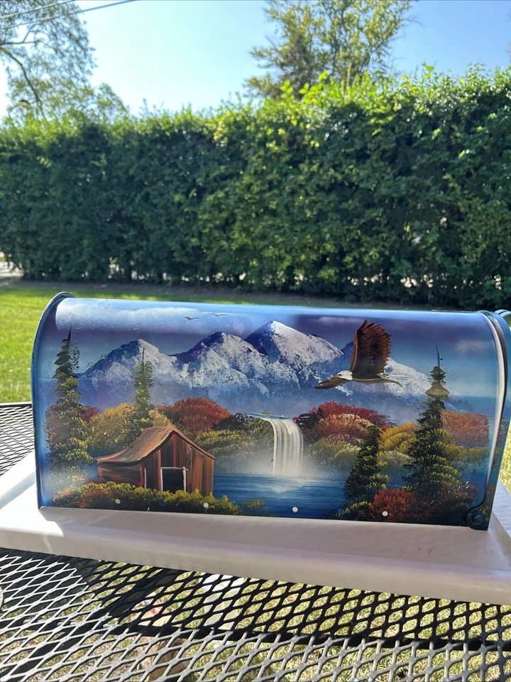 Custom Hand Painted Scenic Eagle Scenery Mailbox Artist Signed - Image 1 of 4