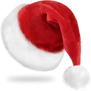 Unisex Samt Klassisch Urlaub Weihnachtsmann Mütze für Silvester Party Kopfbedeckung - Bild 1 von 8