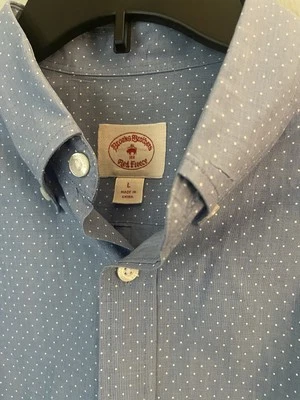 Brooks Brothers Shirt Mens Large Blue White Spotted Polka Dot   Red Fleece - Image 1 of 4