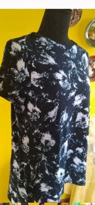 Ellen Tracy Hi Lo 海军蓝花卉 XS 束腰上衣 — 第 1/4 张图片