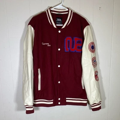 Chaqueta bomber universitaria Zara granate y blanca para hombre talla grande Foto 1 de 4