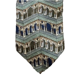 Men's Structure 100% Silk Neck Tie-Architectural-Gold Green Navy- Made In USA - Picture 1 of 6