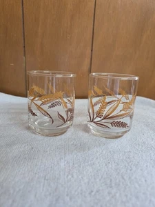 Vintage 70er Libbey Golden Weizen Saft Gläser Getränk Stapelbar 6oz 2er Set - Bild 1 von 5