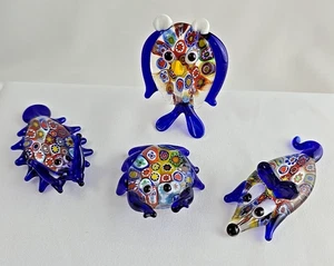 Lot of 4 Miniature Murano Millefiori Animals Creatures Crab Mouse Cute Unique - Picture 1 of 16