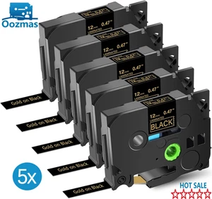 Cinta 5PK 12mm Etiqueta Dorado sobre Negro TZ-334 TZe334 Compatible para Brother P-touch - Imagen 1 de 10