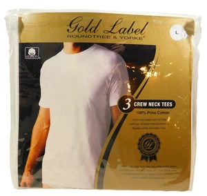 Roundtree & Yorke Gold Label 3 Count Large White Crew Neck T-Shirts New In Pack - Picture 1 of 8