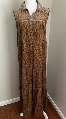 BB Dakota M платье бархата выгорания макси ярусный янтарь телепатия богемное эклектичный Artsy - Изображение 1 из 4