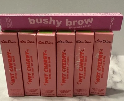 LOT OF 7 Lime Crime ~ WET CHERRY Ultra Shiny LIP GLOSS Cherry Slime & BUSHY BROW - Image 1 of 4