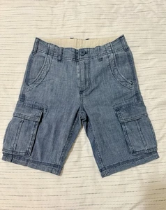 Gap Kids Boys Size 8 Slim Blue Wash Cargo Shorts Adjustable Waist Button Zip - Picture 1 of 5