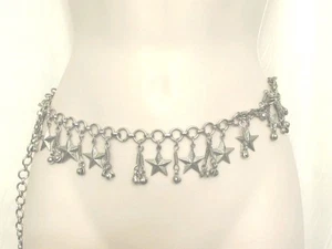 Vintage Stars & Bells Dangling Charms Silver Belly Dancer Chain Belt 37” - Picture 1 of 3