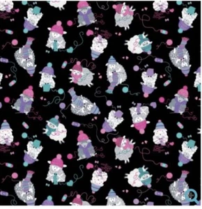 Benartex Fabrics Sheep Knitting on Black Background, 14386B, Love Ewe More, BTY - Picture 1 of 3