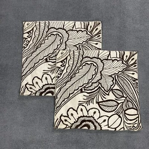 Pottery Barn Pillow Covers 20x20 Brown Cream Floral Embroidery Accent Throw (2) - Picture 1 of 12