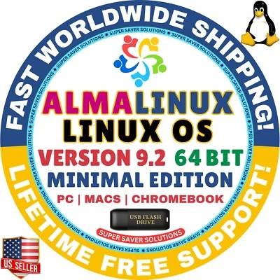 AlmaLinux OS 9.2 USB Flash Drive | MINIMAL EDITION | AMD64 | MAC, PC Alma Linux - Image 1 of 3