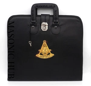 Masonic Hand Embroidered Past Master  Masonic Apron Case with Handle [ BLACK ] - Picture 1 of 10