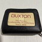 VTG Buxton Black Leather Coin Card Purse Wizard Pik-Me-Up  Double Zip Around New
