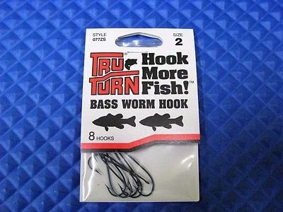 Tru Turn Bass Worm Hook Two Slice 8 Count Pack Gun Metal Blue Style 077ZS SIZE 2 - Image 1 of 4