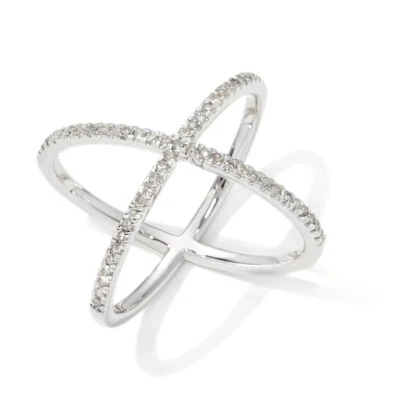 Rarities Sterling Silver "X" Crossover Natural White Diamond Ring Size 8 - Image 1 of 2