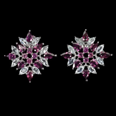 925 Orecchini Argento Sterling Pera Rodolite Acquamarina Naturale Gemma Gioielli - Immagine 1 di 4