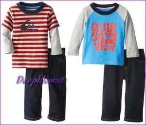 QUIKSILVER OUTFIT SET SHIRT LONG PANTS BOYS SZ 18 M 24 M 4T BLUE RED KHAKI NEW - Picture 1 of 4