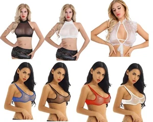 Damen Sexy Netz Transparent Crop Top Kabellos BH Bralette Durchsichtig Weste Dessous - Bild 1 von 58