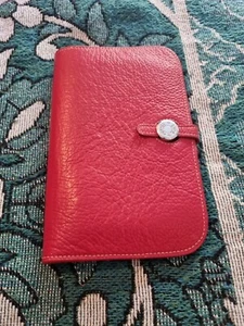 HERMES Luxury Red Leather Wallet Bifold Purse C15 - Picture 1 of 13