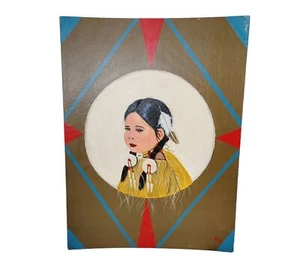 Native American Indian Girl Origina Acrylic Painting Signed 1995 Little Feathers - Picture 1 of 14