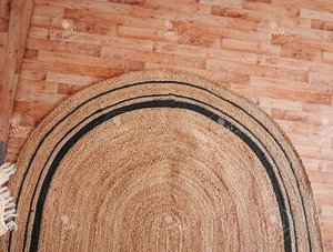 Natural Oval Jute Rug With Black Triple Line Border Rug Entryway Circle Area Rug - Picture 1 of 5