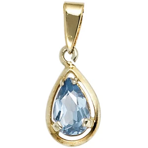 JOBO Anhänger Tropfen 333 Gold Gelbgold 1 Spinell blau Goldanhänger - Bild 1 von 4