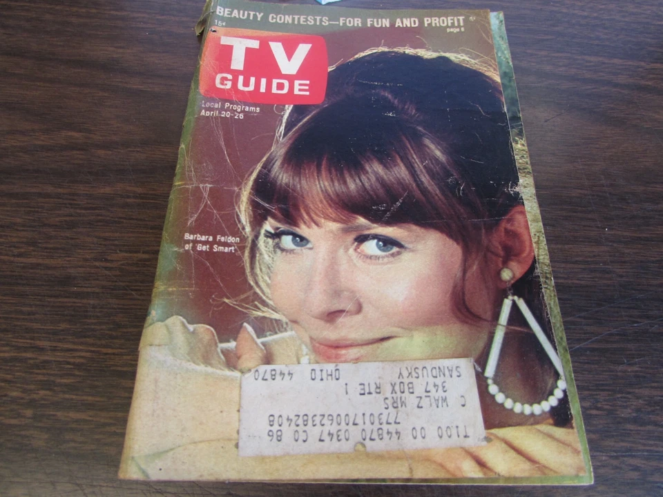 VINTAGE TV GUIDE - APRIL 2 1968  - BARBARA FELDON - GET SMART -  COVER   - VG. - Image 1 of 1