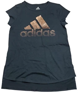 Adidas Youth Girls T Shirt Size Large 14 Black Logo Short Sleeve Graphic Print - Picture 1 of 8