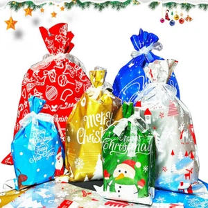 10PCS Christmas Drawstring Bags Treats Bags Gift Wrapping Bags Assorted Sizes - Picture 1 of 20