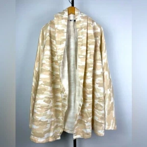 Lucky Brand Tan Neutral Camo Print Hooded Open Front Cardigan Sweater Size M - Picture 1 of 11