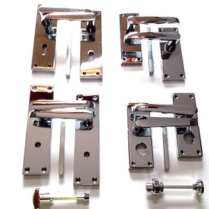 Polished Chrome Victorian Flat Door Handles Lever Lock, Latch ,Bathroom, Privacy - Picture 1 of 5