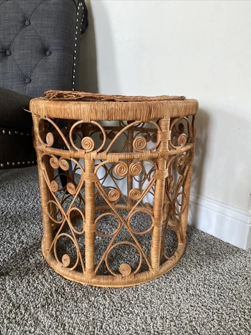 Vintage Wicker Rattan Accent Table Foot Stool Plant Stand MCM 70's 80's Cover