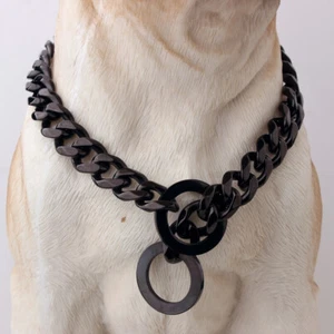 Black Choker Stainless Steel Dog Chain Collar Heavy Duty Gold Dog Collar Luxury - Picture 1 of 8