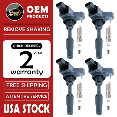 4 Ignition Coil + 4 Spark Plugs for Cadillac ATS CT6 CTS Chevy Camaro UF680  - Image 1 of 4