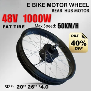 48V 1000W 20 24 26In*4.0 Snow E-bike Fat Brushless Rear Hub Motor Conversion Kit - Picture 1 of 21