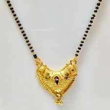 Indian Ethnic 18k Gold Plated 20" Black Beads Chain Mangal Sutra Wedding Jewelry