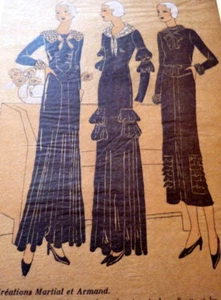RARE 1930s Art Deco Pochoir Fashion Dress Hand Painted MARTIAL et ARMAND - Picture 1 of 2