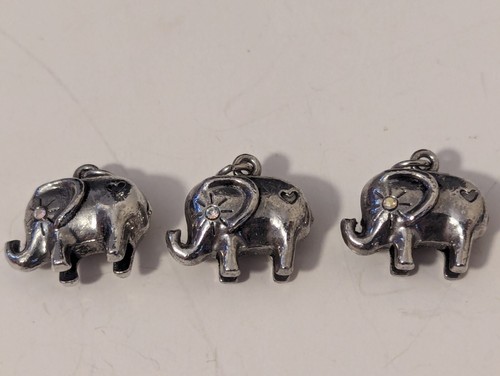 CHROME HEARTS (3) Pezzi Ciondolo Elefante Occhi Strass Argento Identico 1" Gioielli NUOVO