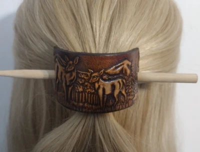 Handmade Genuine Leather Deer Design Hair Cuff A3 - Image 1 of 3