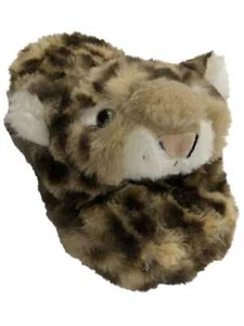 Girls Plush Brown Leopard Print Cheetah Slippers Open-toe Scuffs Shoes - Picture 1 of 1